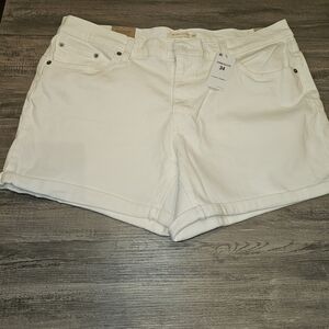 Levi's White Jean Shorts Mid-Length Distressed Hem